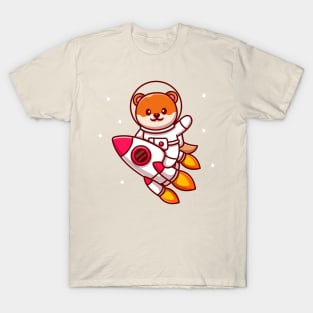 Cute Astronaut Otter Riding Rocket Cartoon T-Shirt